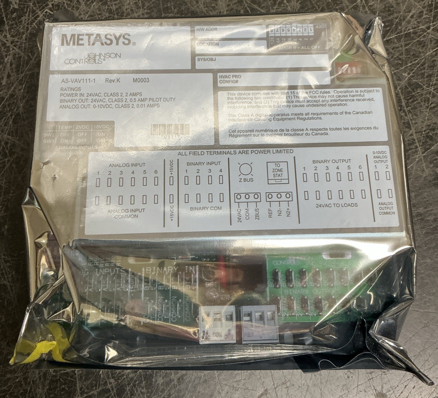 Johnson Controls AS-VAV111-1 Variable Air Volume Controller