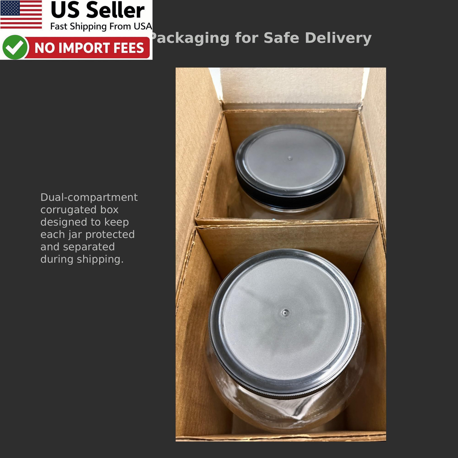 North Mountain Supply 1 Gallon Glass Jar Wide Mouth Plastic Lid Black FROM USA