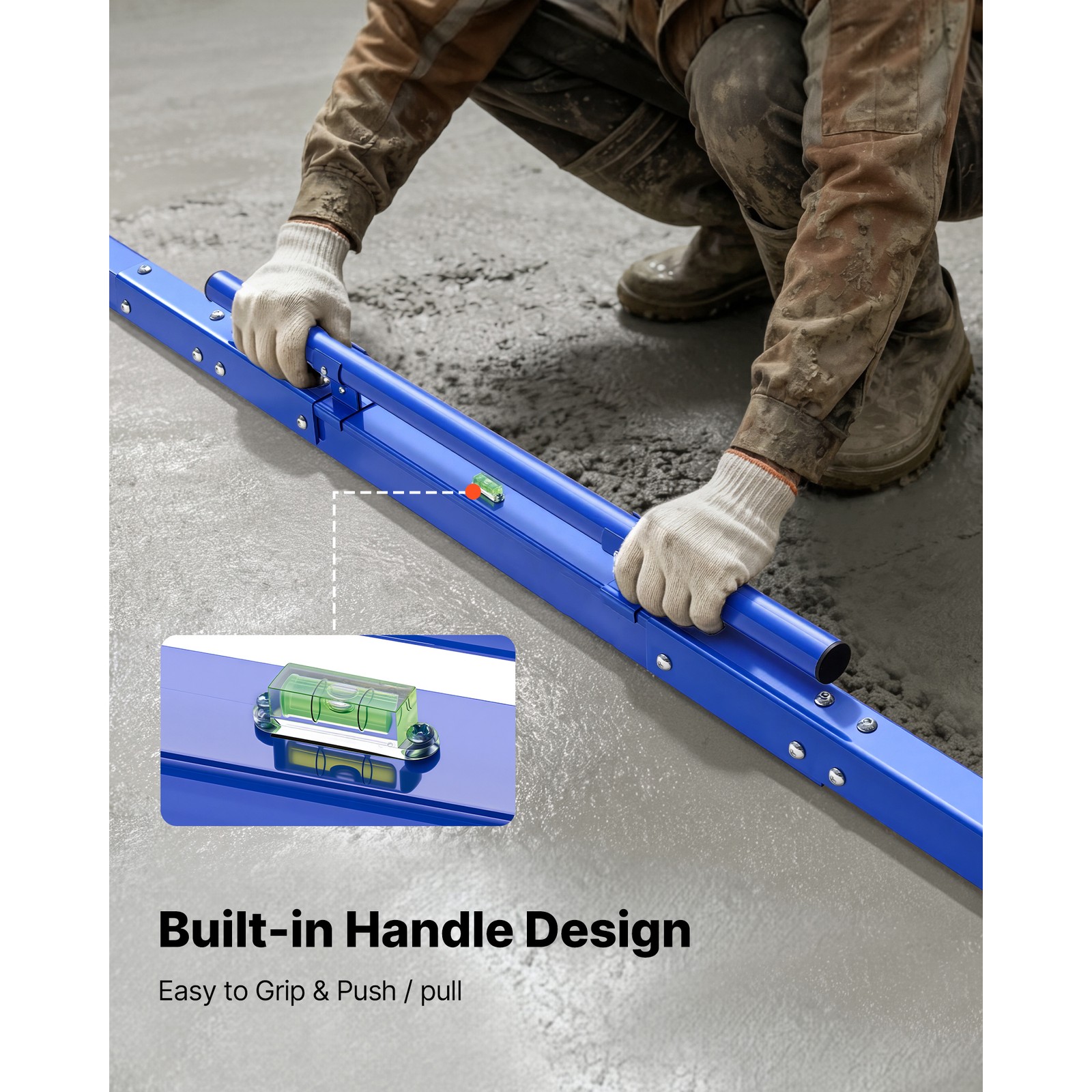 Uimoso 96-Inch Manual Concrete Screed Board, Aluminum Alloy, Blue Finish