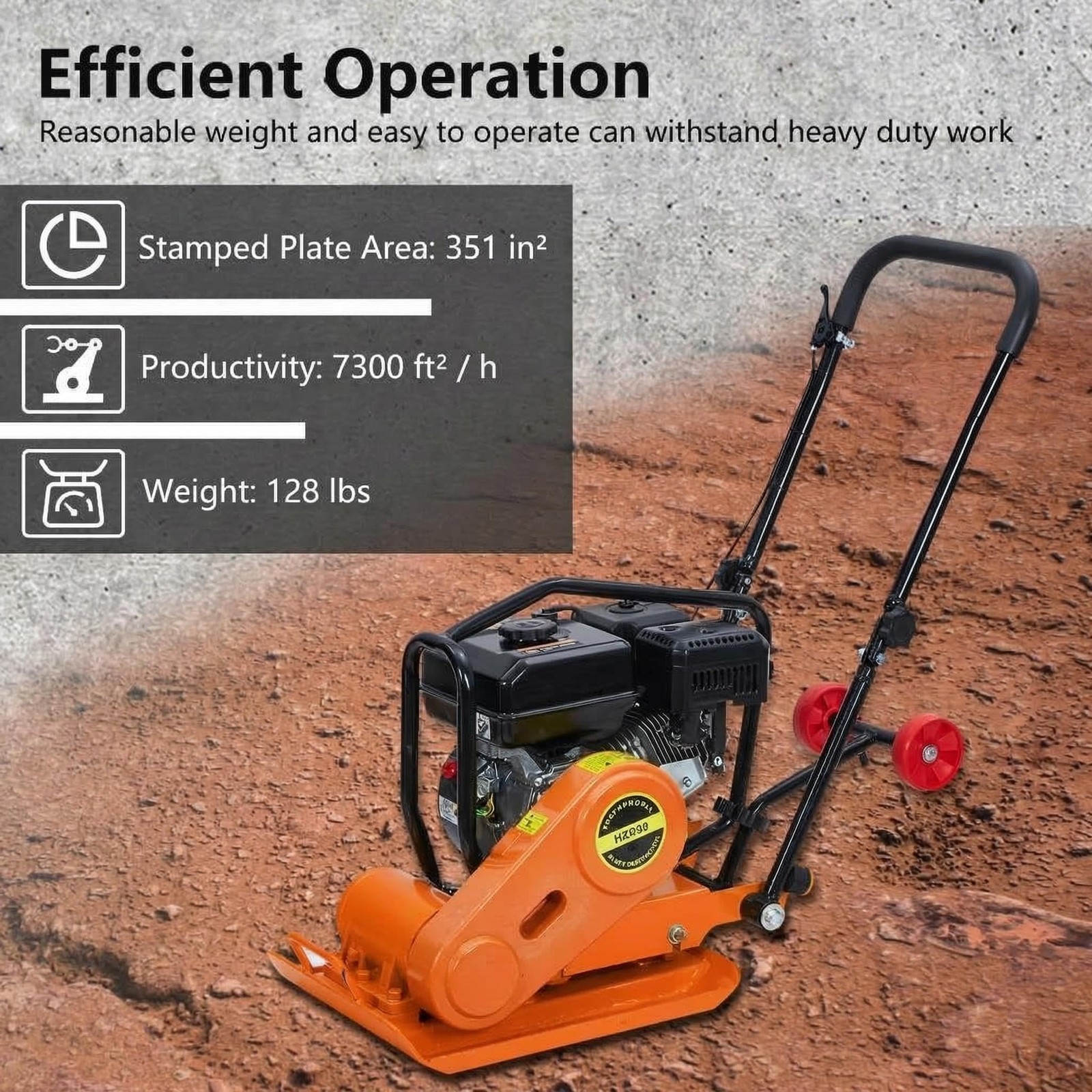 7HP Plate Compactor 212CC Gas Engine 4200Lbs Force 5600 VPM Vibratory Compaction