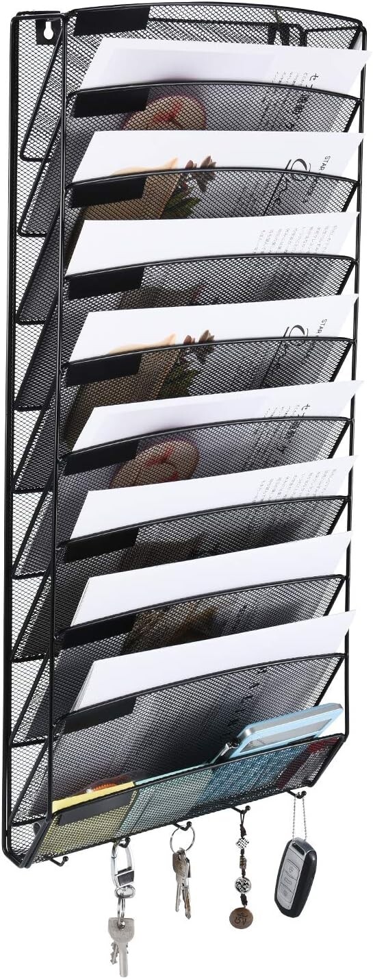 Hanging Wall Mount File Organizer 10 Pocket Paper Folder Holder Letter Rack