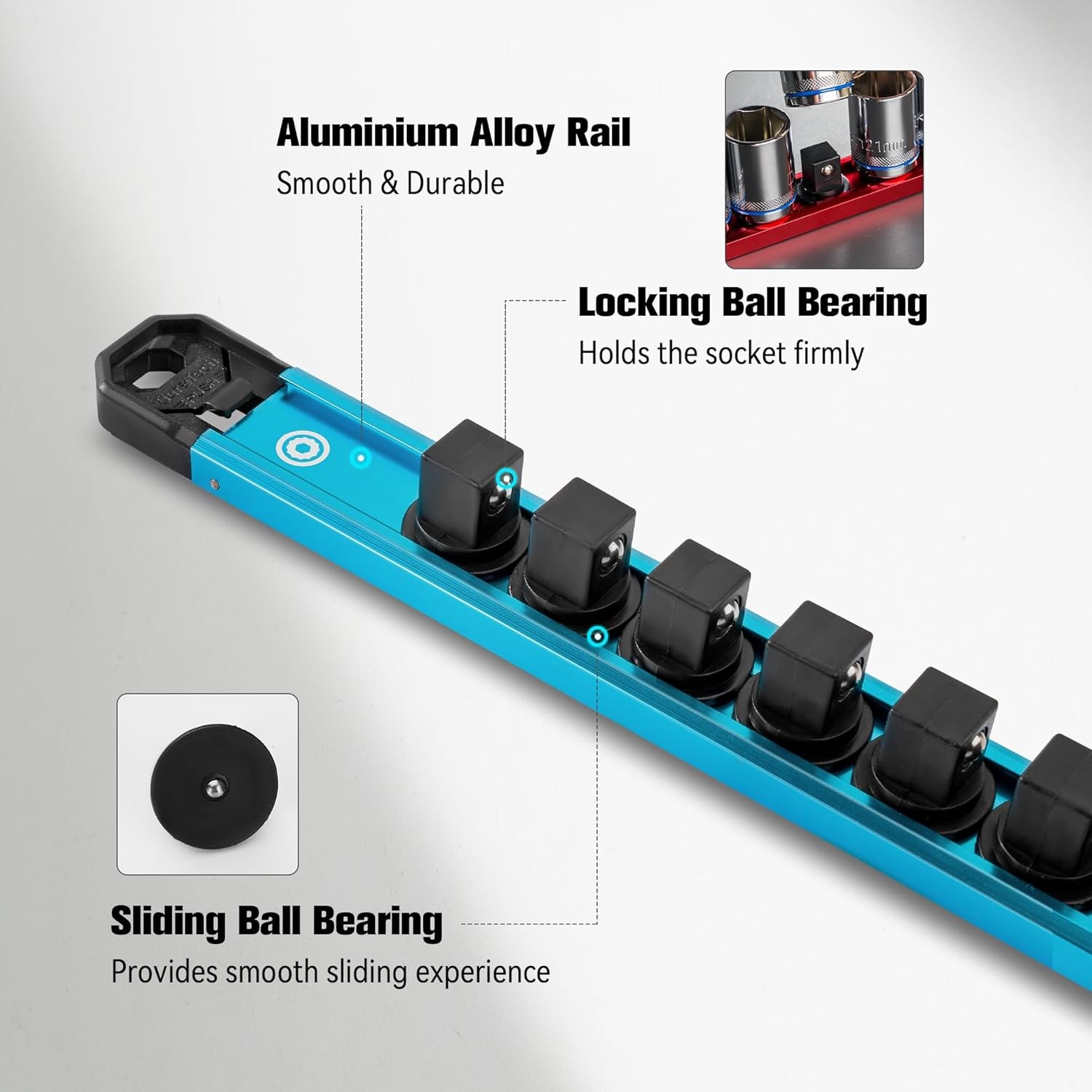 DURATECH 6PCS Magnetic Socket Organizers Set 1/4″ 3/8″ 1/2″ Aluminum Rail Holder