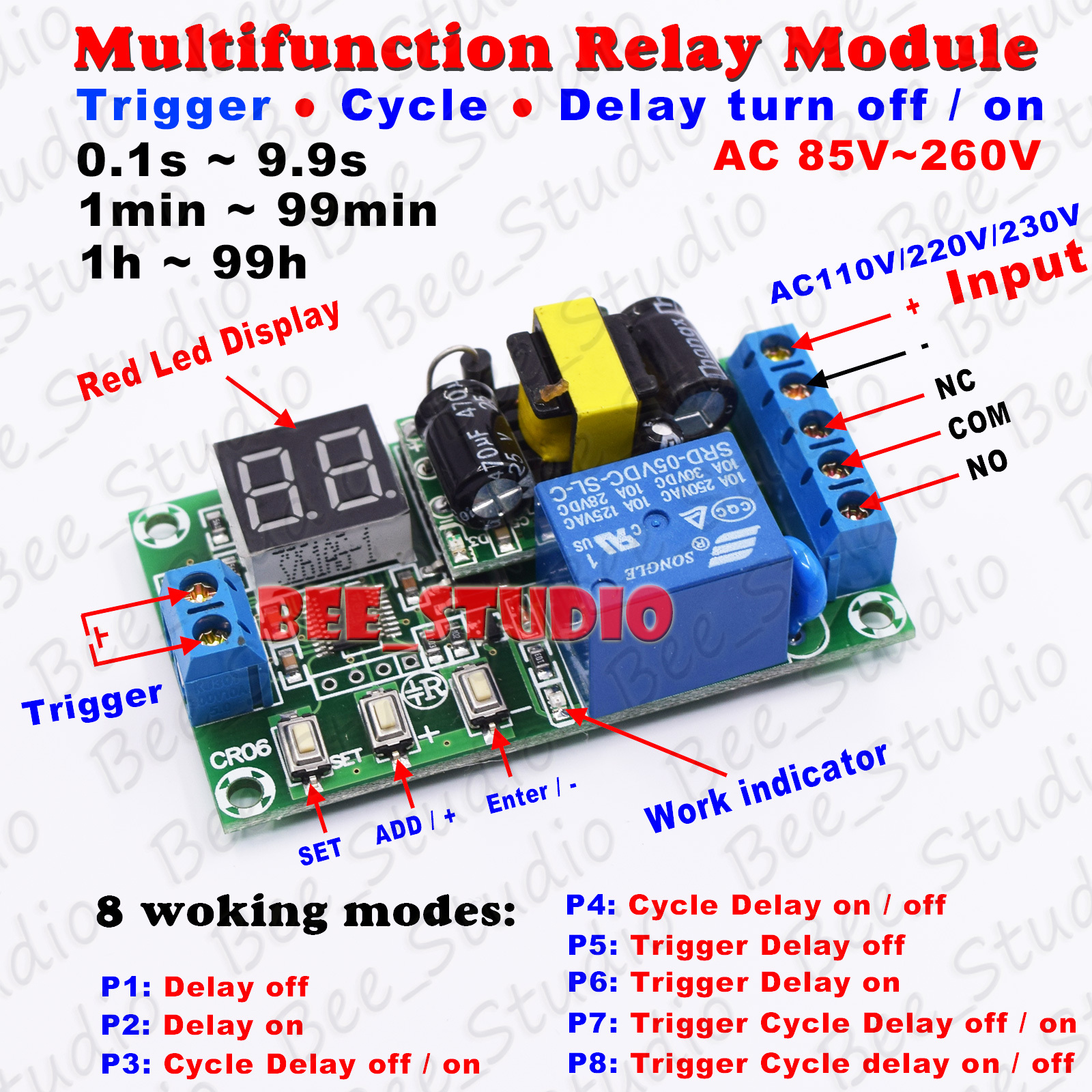 AC 110V 120V 220V 230V LED Timer Control Relay Delay Turn ON/OFF Switch Module