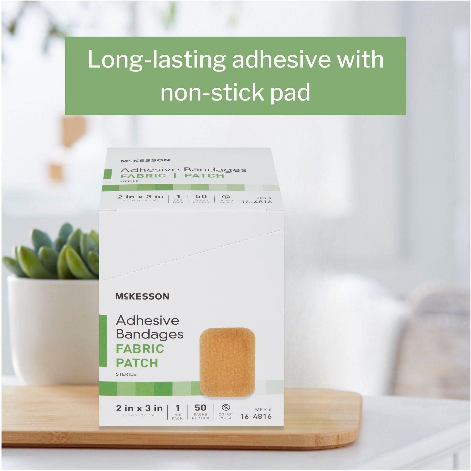 McKesson Adhesive Bandages, Sterile, Fabric Patch, 2 X 3 Inch (50 Count), Tan