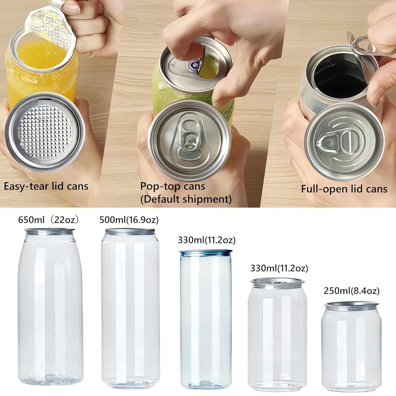 200-Pack 11.2 oz(330ml) Disposable PET Plastic Can Sealing Cups with Aluminum