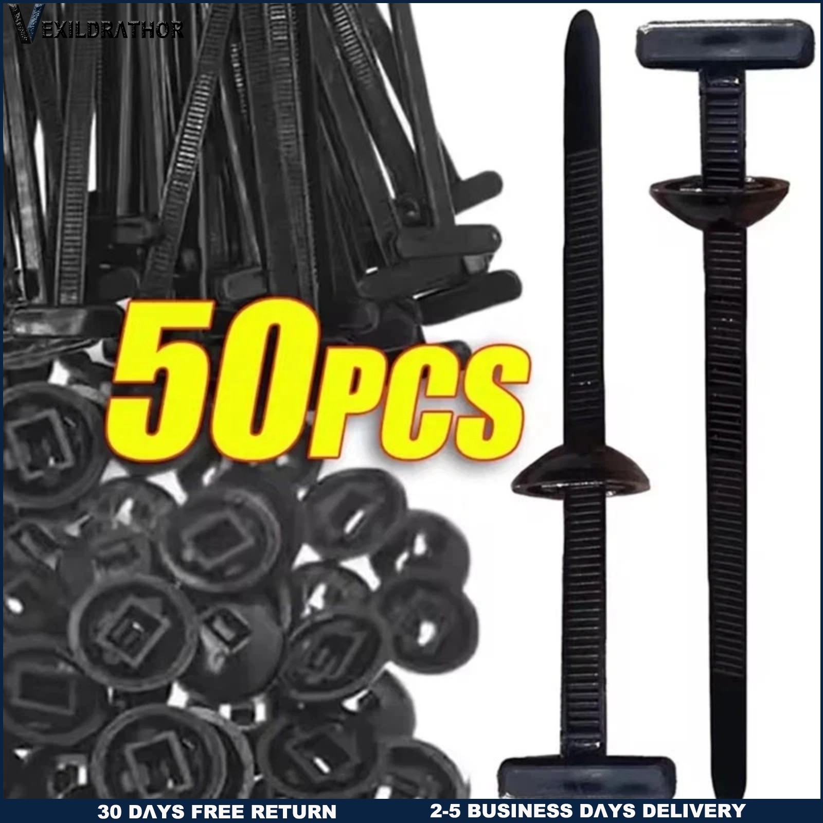 50Pcs Nylon Universal Cable Tie Buckle Plastic Zipper Clips for Cars Black Zip T