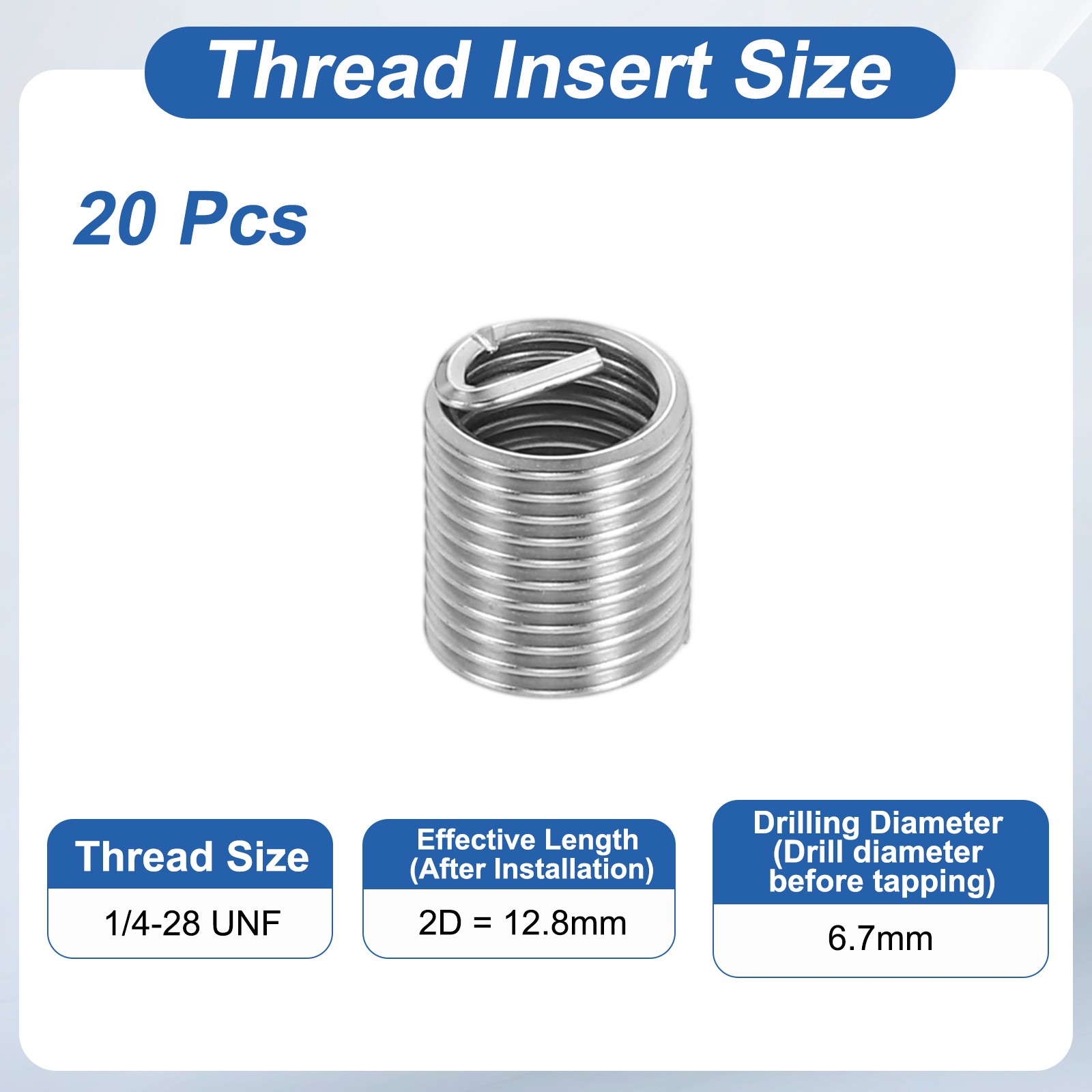 20pcs Wire Thread Inserts 1/4-28 UNF 2D 12.8mm Helical Threaded Sleeve