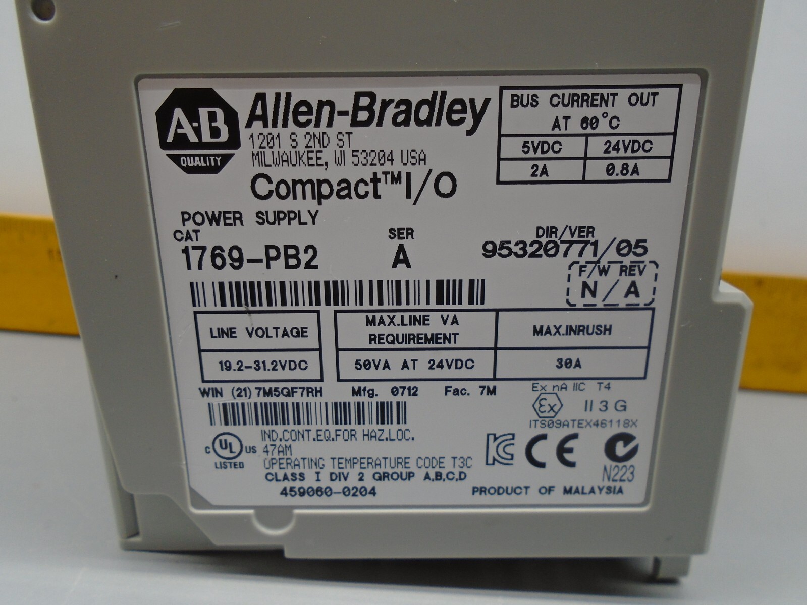 1769-PB2 Allen Bradley Micrologix Compact I/O DC Power Supply 1769PB2 N122