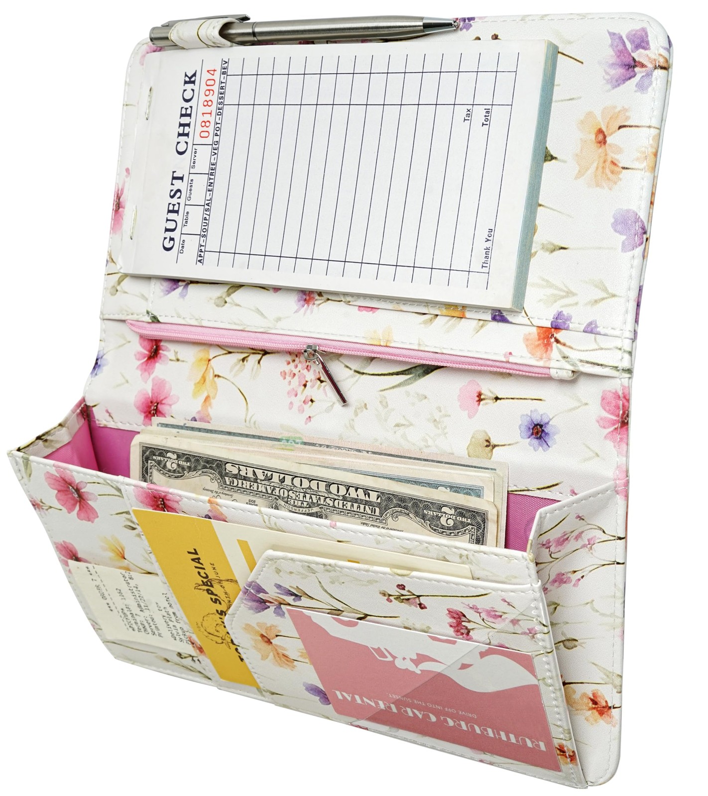 Zreal Cute Server Book for Waitress, Waiter with Watercolor Floral