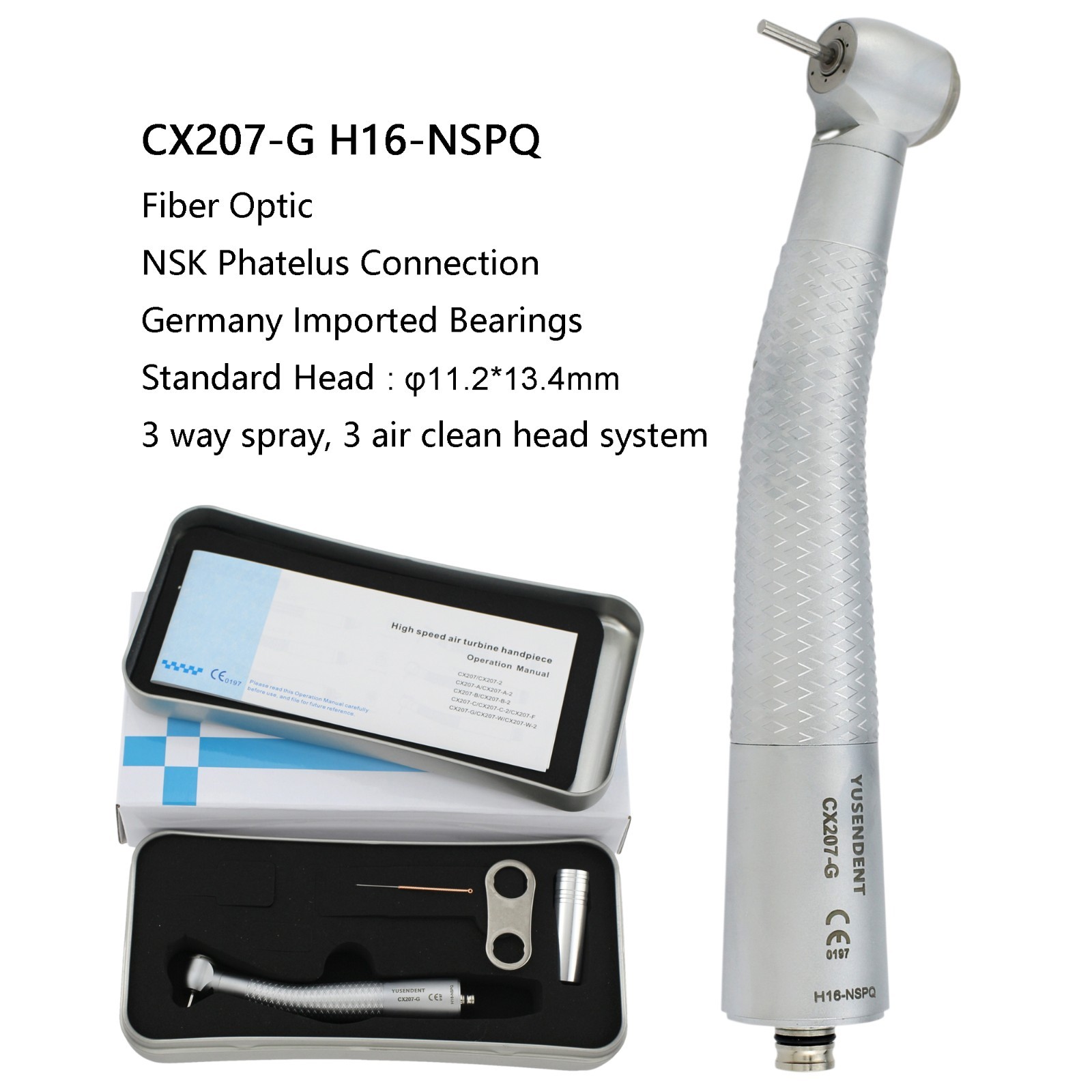 Dental High Speed Air Turbine Fiber Optic Handpiece NSK Coupler 4 Hole 6 Pin LED