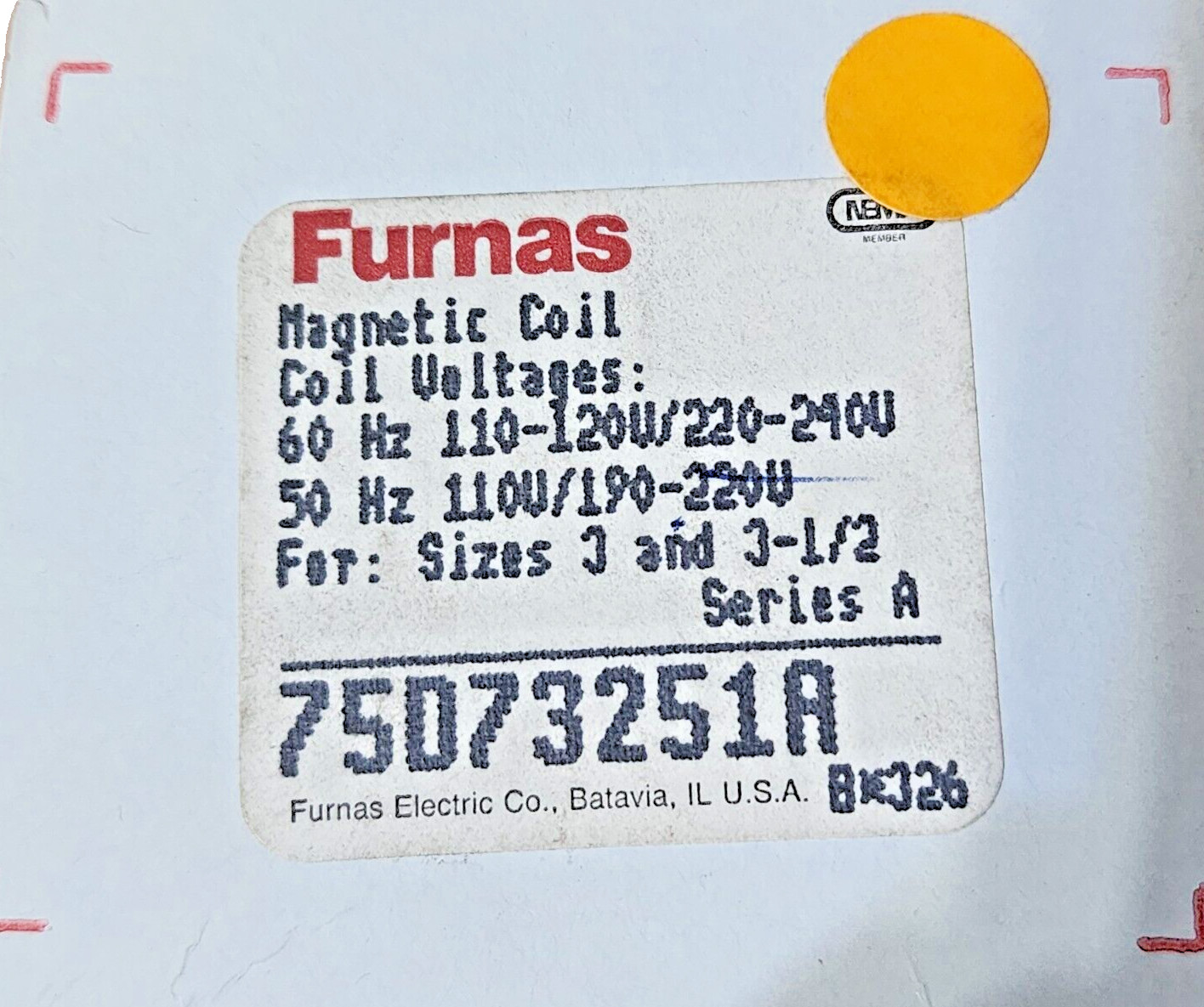 GENUINE FURNAS 75D73251A, Ser, A Magnetic Coil For Sizes 3, 3-1/2 NEMA 120/240V