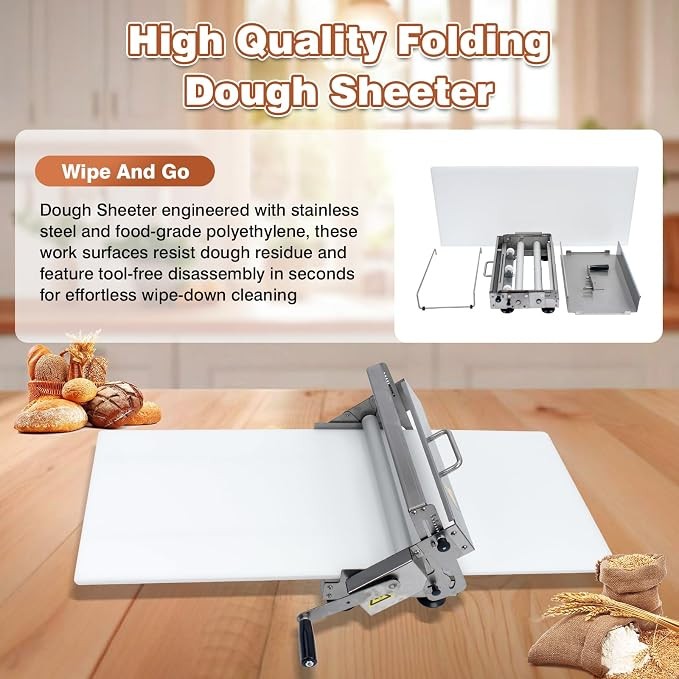 Open 40.9»x15.5″Commercial Folding Manual Stainless Steel Machine Dough Sheeter