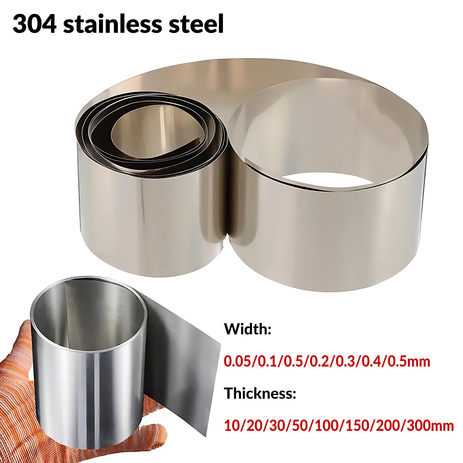 304 Stainless Steel Thin Plate Band Foil Sheet Metal Strip Roll 0.05mm – 0.5mm