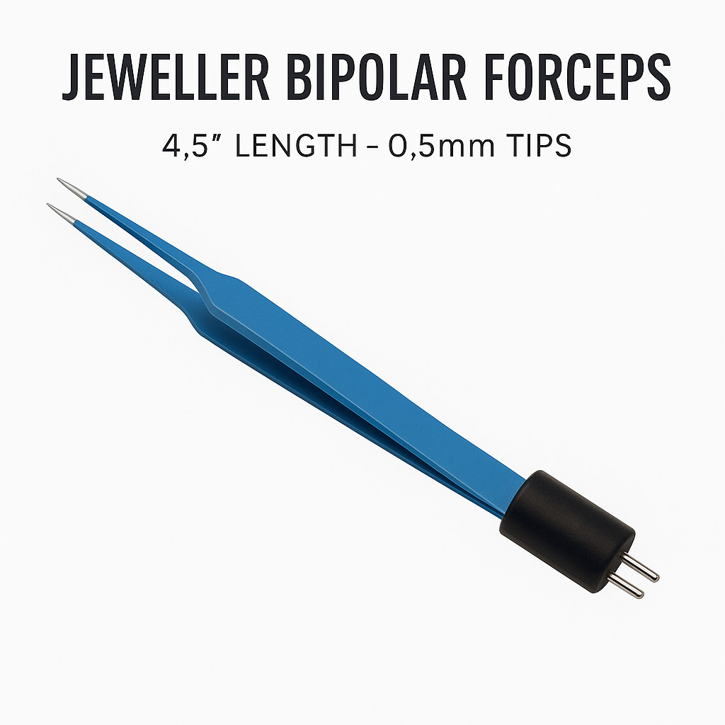 Bipolar Jeweller Ophthalmic Forceps 4.5″ Length, 0.5mm Tips (Non-Stick Tips)