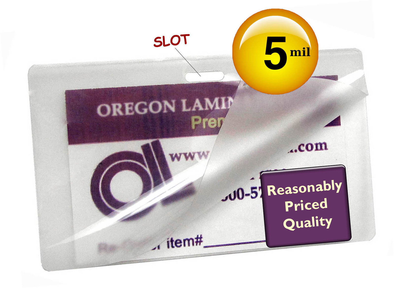 500 Military Card Hot Laminating Pouches 2-5/8 x 3-7/8 5 Mil w/Slot on Long Side