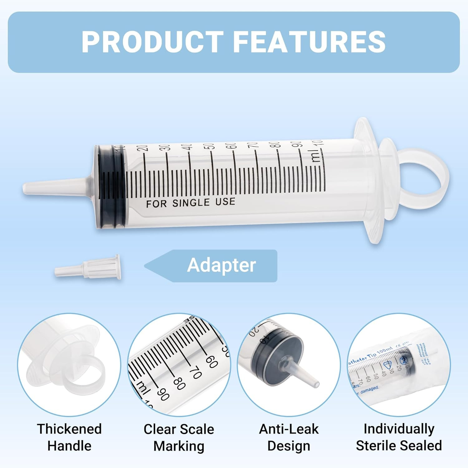 100ml Large Syringe, Plastic Syringes for Liquid with Tip Adapter, Epoxy Syringe