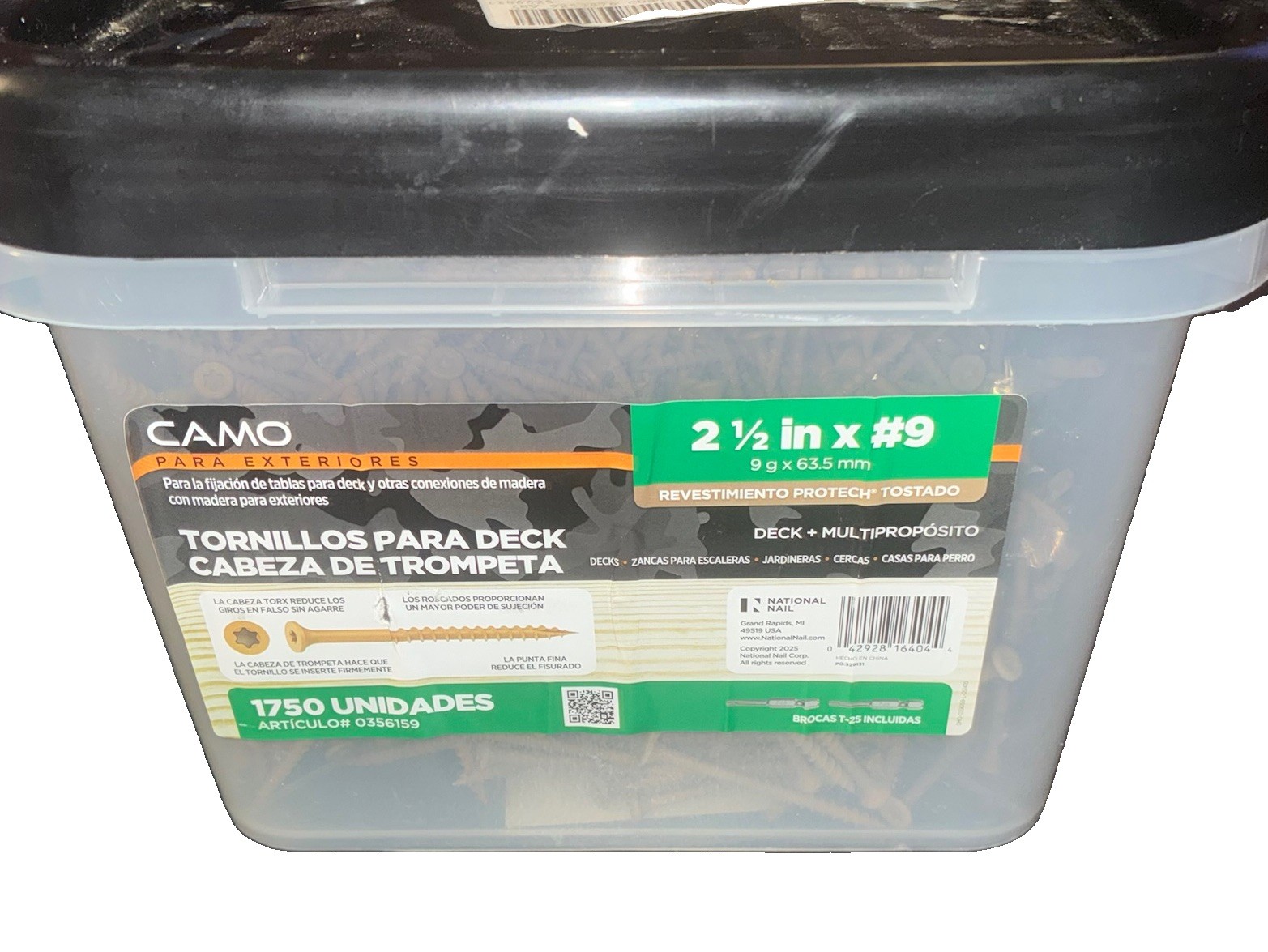 Camo Deck Screws 2-1/2” #9, Bugle Head, Star Drive, Tan, Coated, 1750 Count