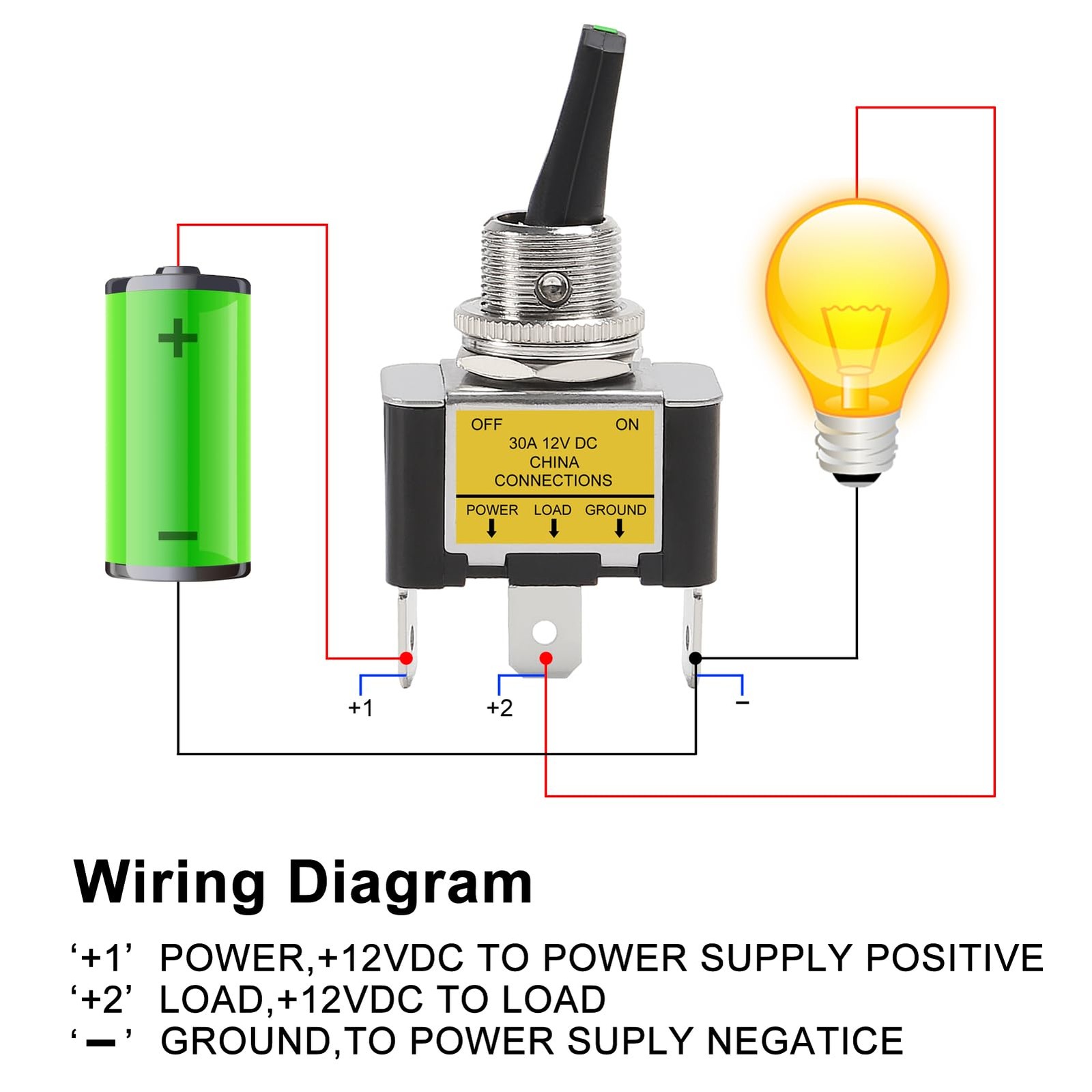 4PCS Green LED Toggle Switch 30 Amp 12 Volt Toggle Switch SPST ON Off 2 Position