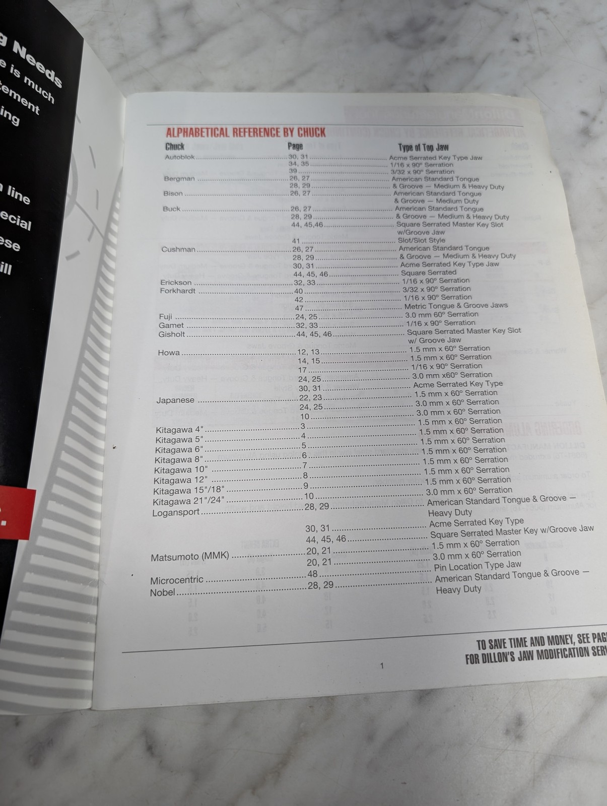 DILLON MANUFACTURING SOFT HARD FULL GRIP SPECIAL JAWS ACCESSORIES SALES BROCHURE