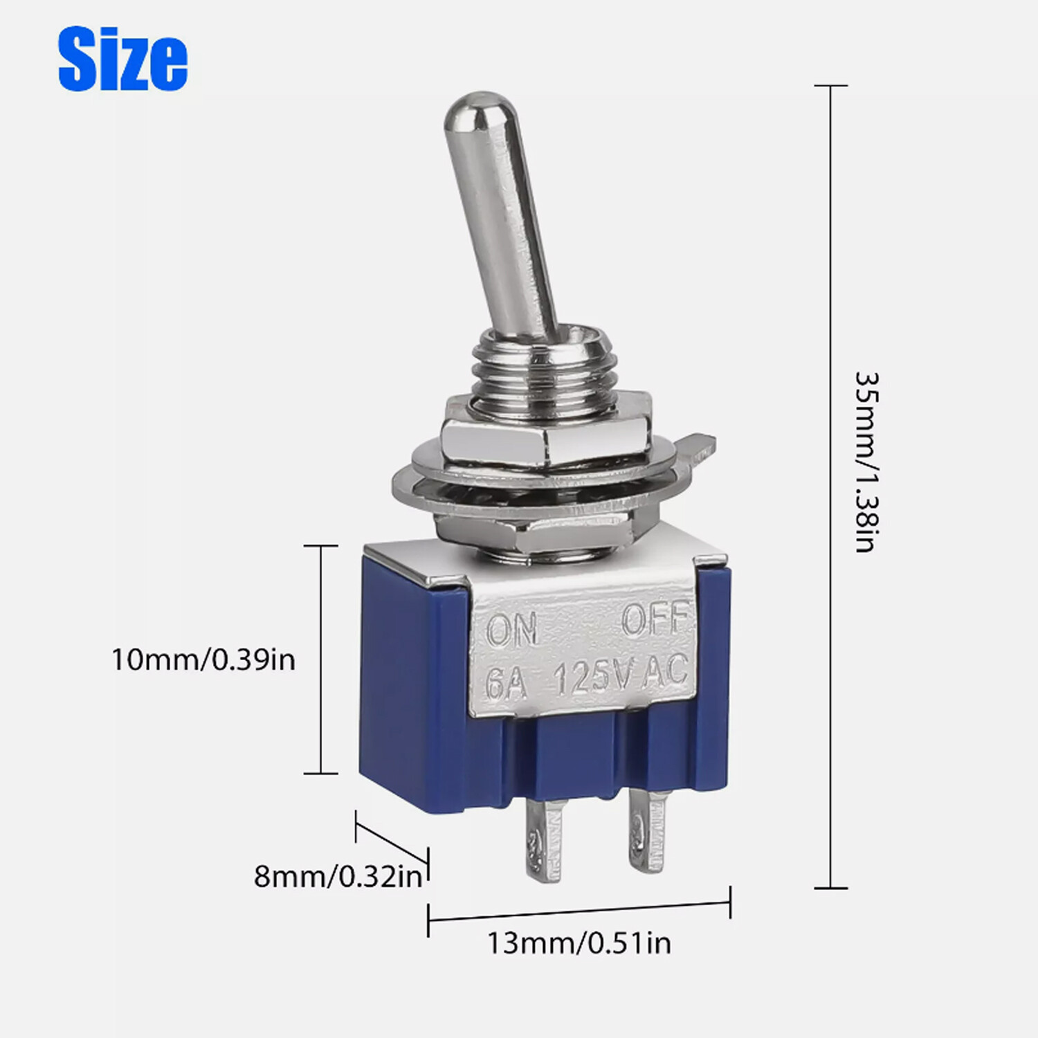 10PCS MTS-101 2 Position Mini Toggle Switch 2 Pin SPST ON-OFF 6A 125V AC