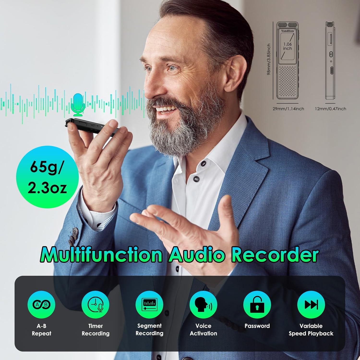 Voice Activated Recorder with Playback (100Hrs Recording Time), 1536Kbps HD Dig