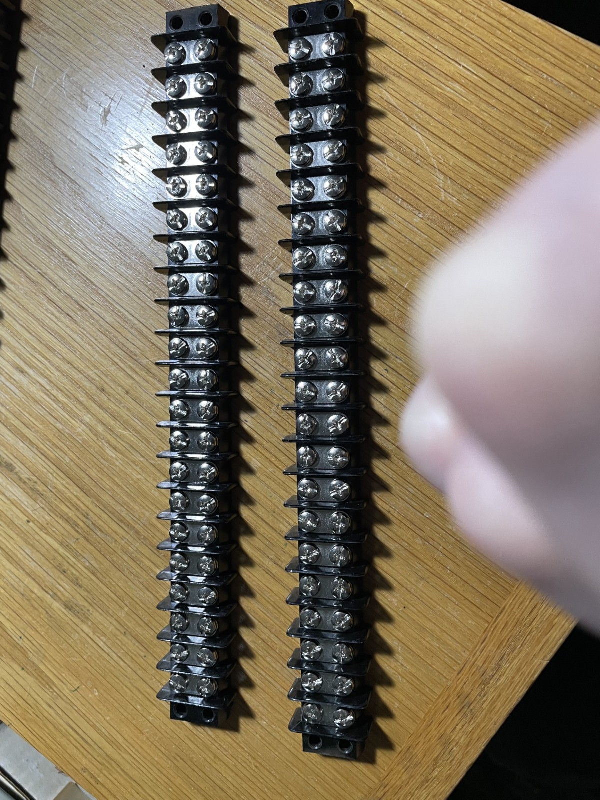 A lot of TWO (2) 7/16” center 30 AMPS Series, 21 pos double row Terminal Block.