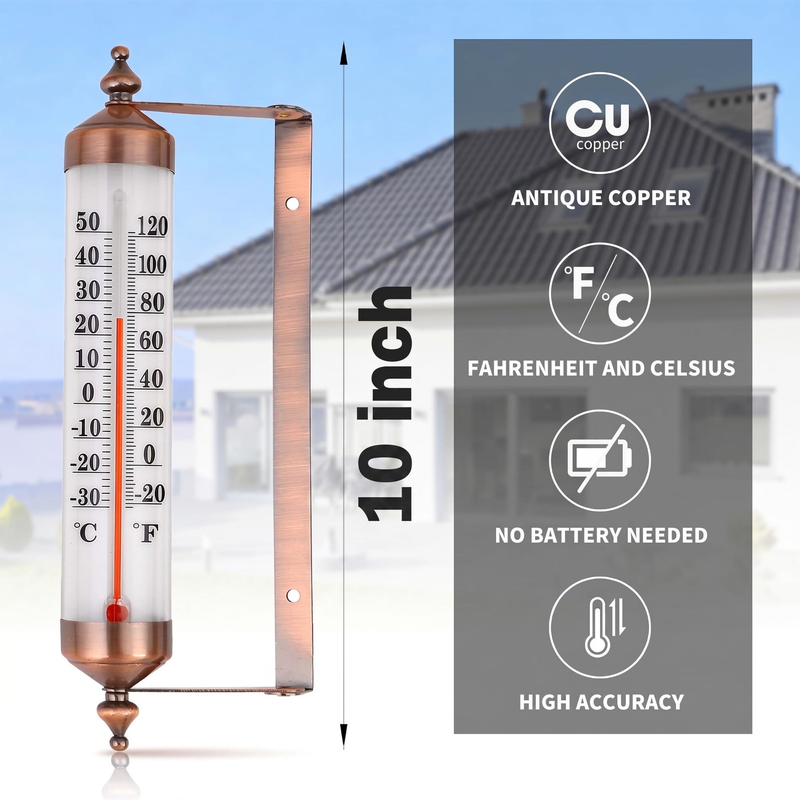 10″ Large Numbers Steel Outdoor Thermometer with Waterproof for Home & Garden