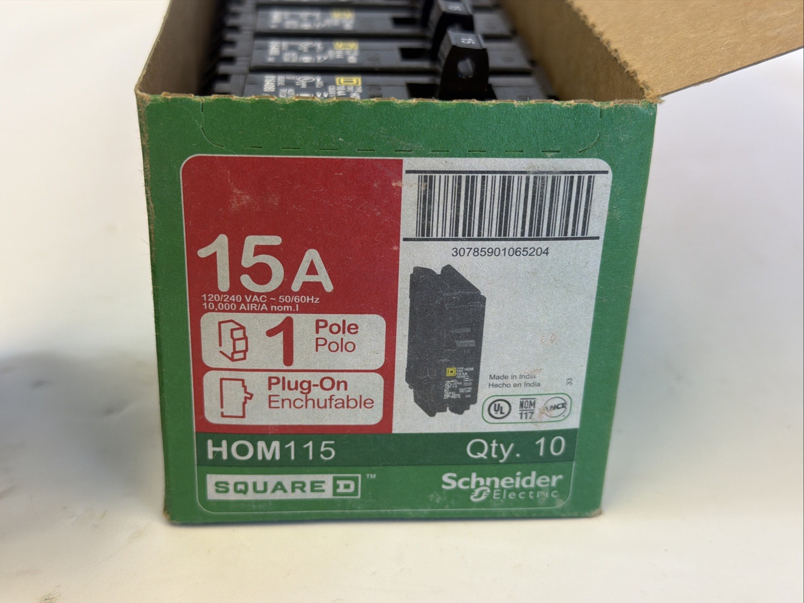 (10) Square D HOM115 1P 15A 120/240V Circuit Breaker *US SELLER* *10 NEW IN BOX*