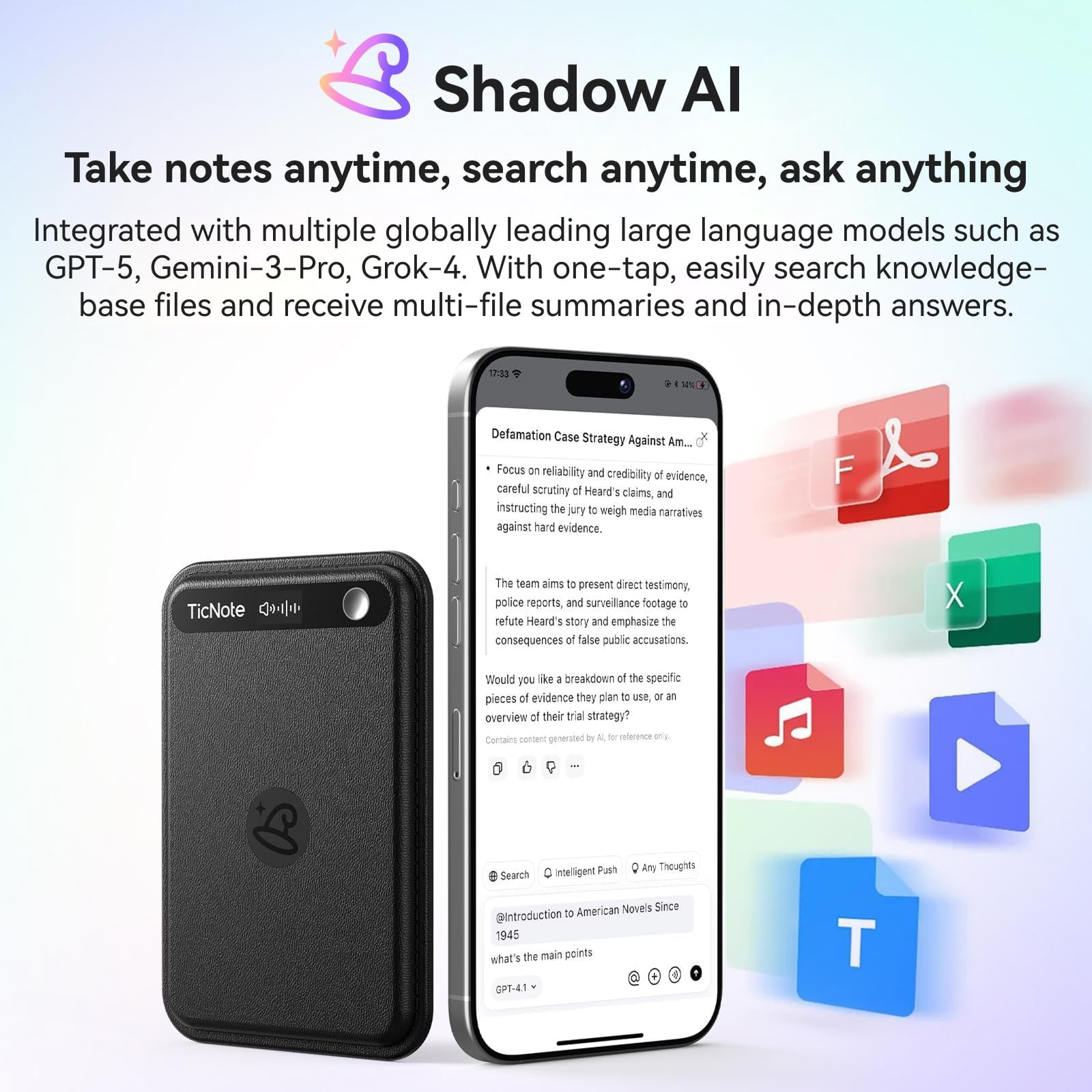 TicNote Lite AI Voice Recorder, AI Note Taking Device w/Instant Transcribe & …
