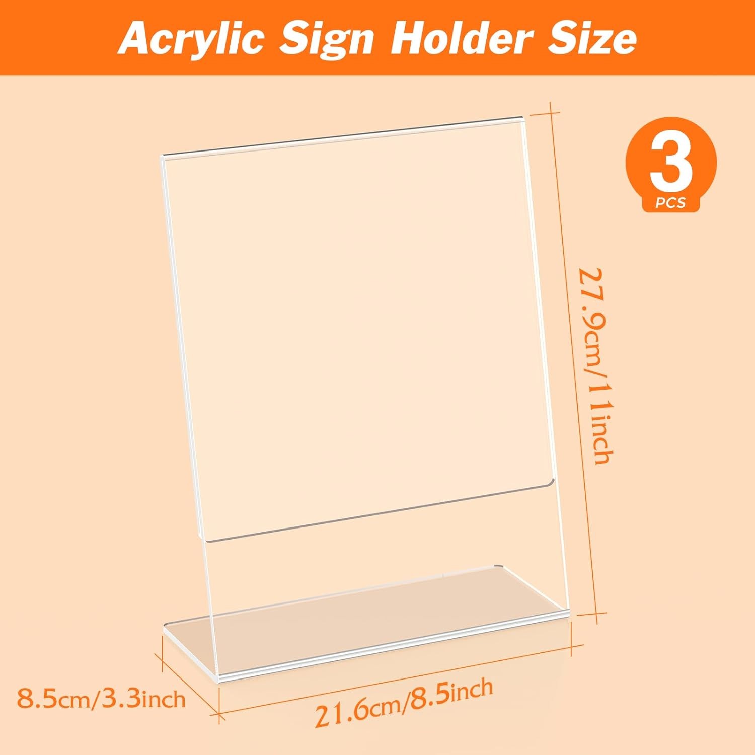 3 Pack Acrylic Sign Holder 8.5×11 Inches, Clear Display Holder, L-Shape Vertical