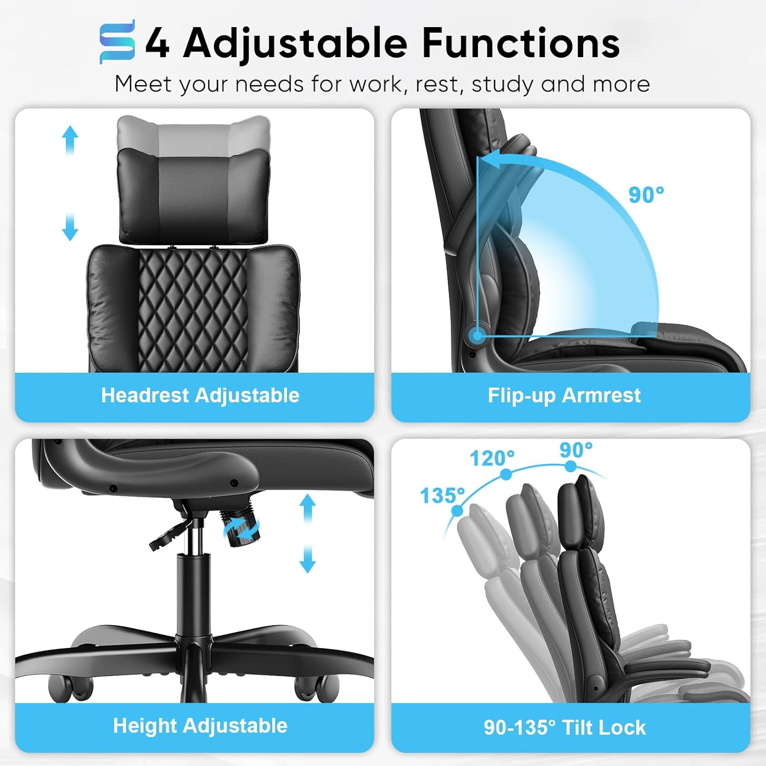 Ergonomic Executive Office Chair with Adjustable Headrest & Lumbar Support