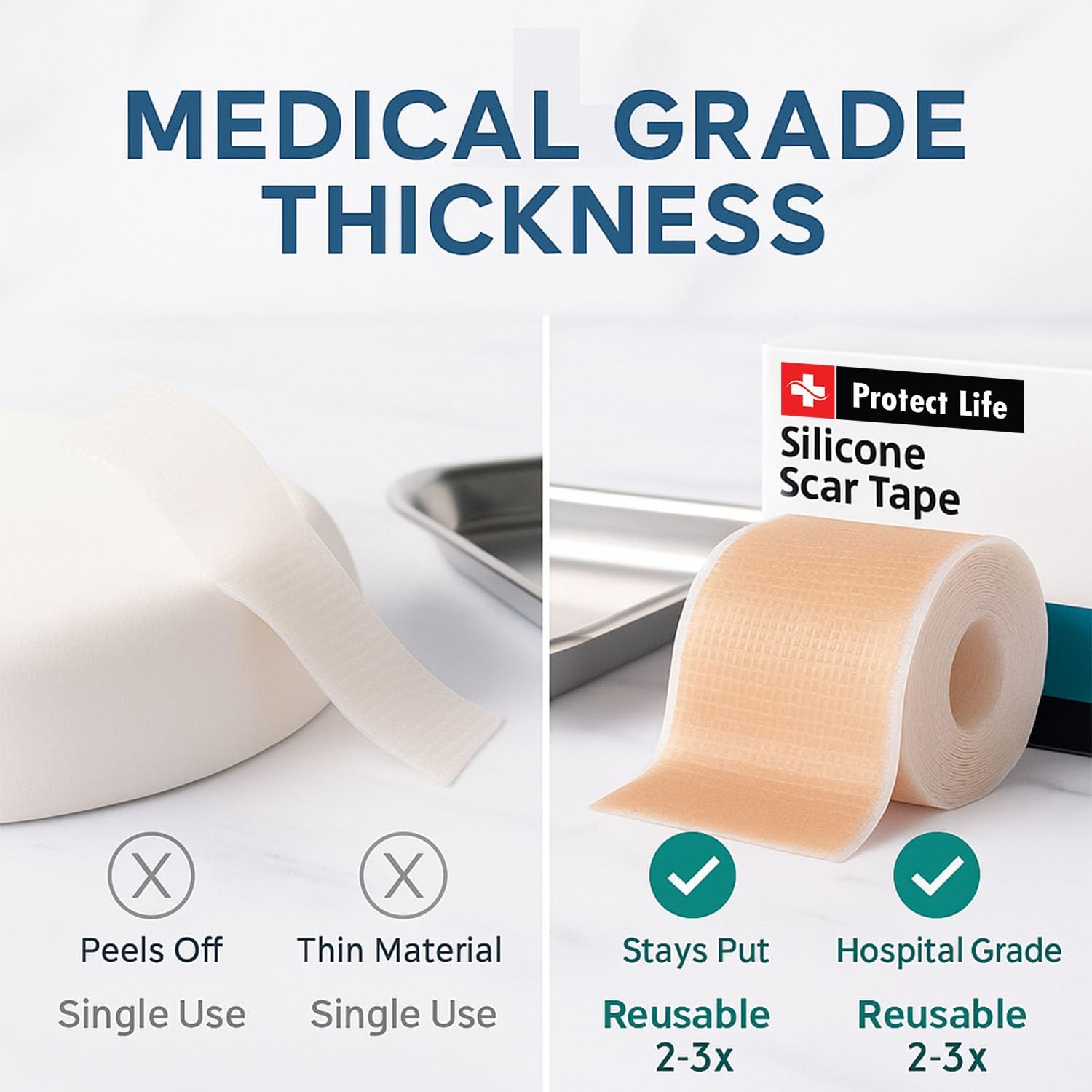 Medical Grade Silicone Scar Tape Advanced 1 pack, Beige Improved Formula