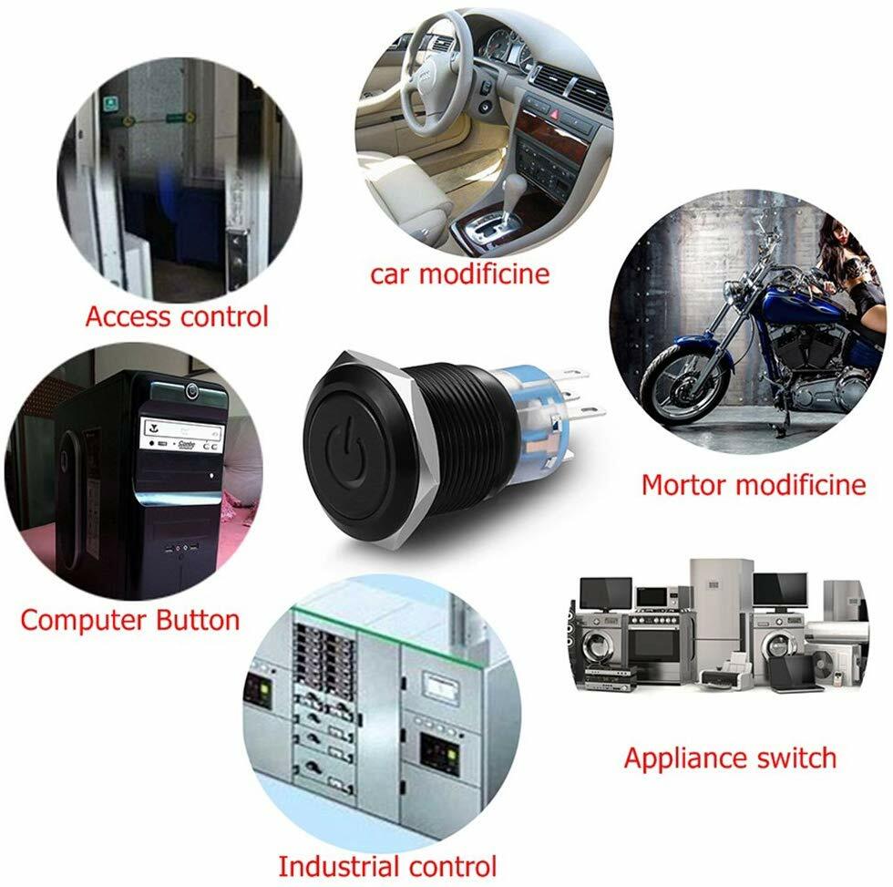 19mm 12V LED Power Symbol ON-OFF Car Push Button Switch Latch Metal Toggle SPDT