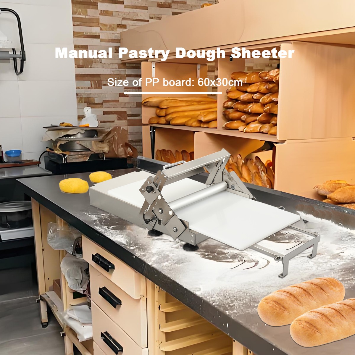 1x Manual Pastry Dough Sheeter Dough Roller 1-25mm Croissant Dough Press Machine