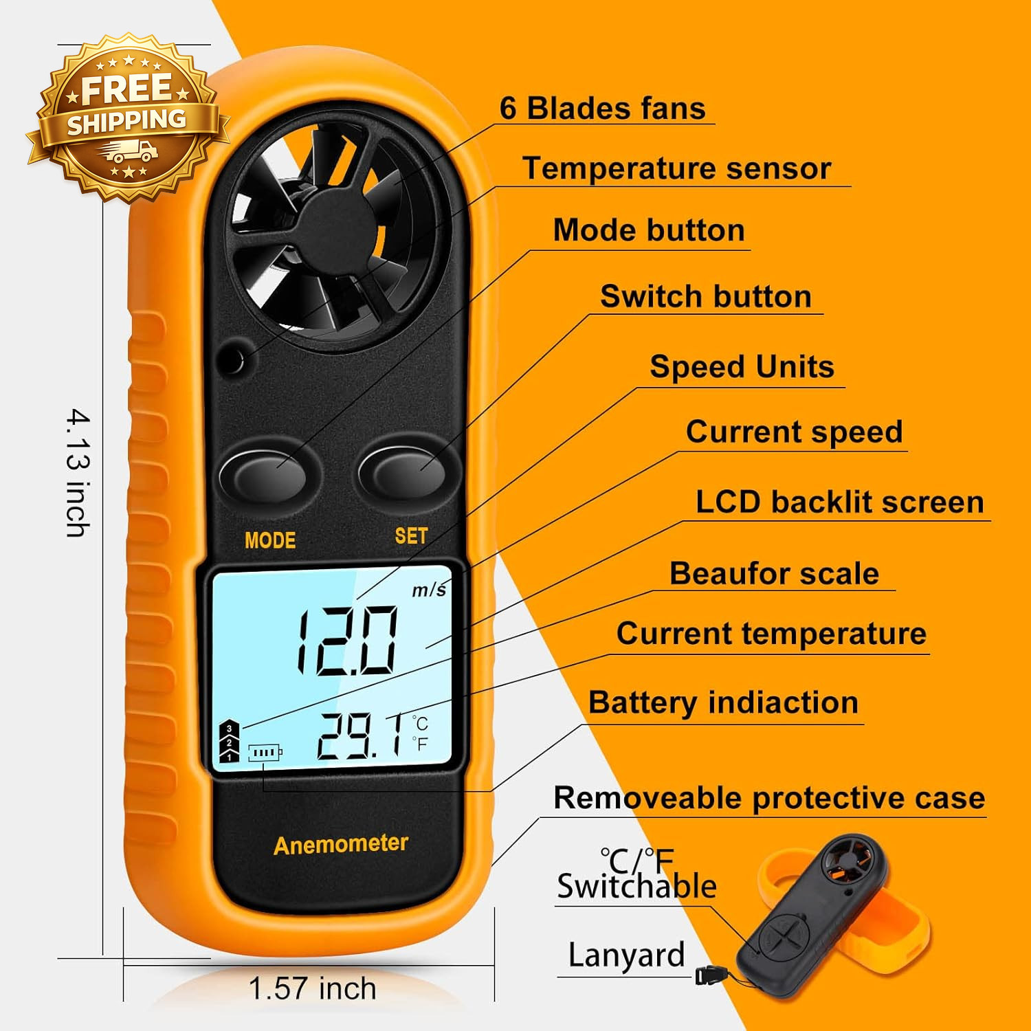 Anemometer Handheld Light Weight Digital Wind Speed Meter Wind Speed Temperature