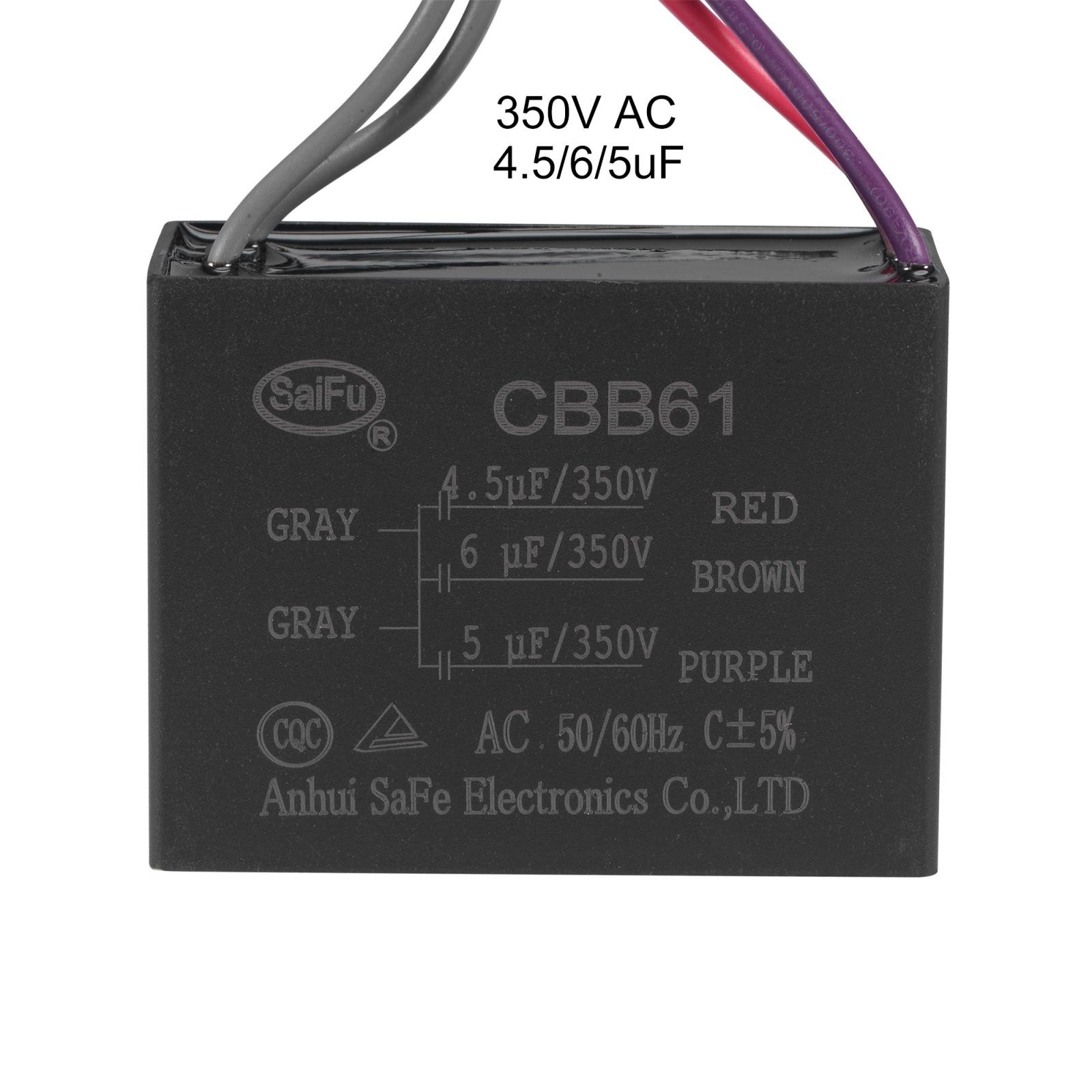 Ceiling Fan Capacitor CBB61 4.5/6/5uF 350V AC 5 Wires Metallized Polypropylene
