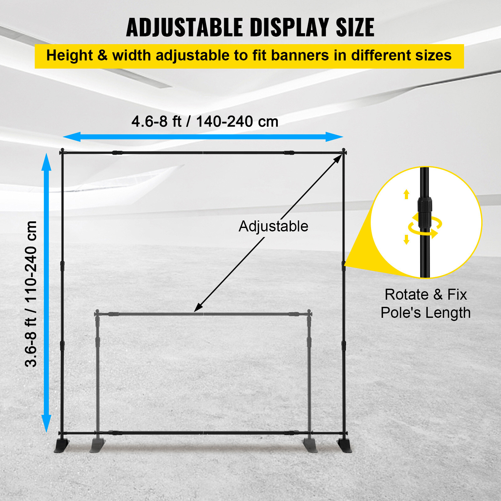 8 x 8Ft Banner Stand Heavy-Duty Step and Repeat Backdrop Telescopic Adjustable