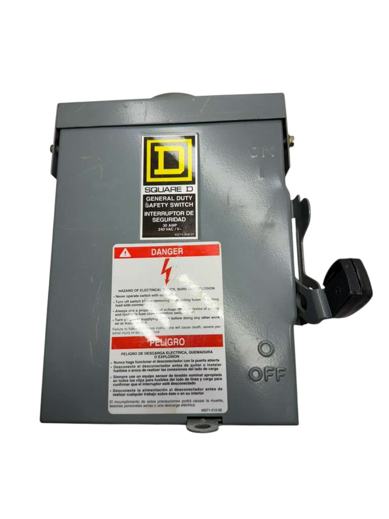 Square D D221NRB General Duty Safety Switch Series E3 30A, 240VAC, FLNR20, Fuses