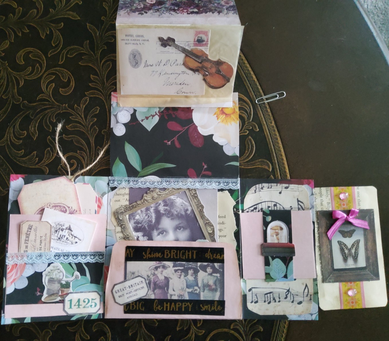 2 Junk Journals Handmade Booklet Folio PINK ROSES & LOVE w/ Pockets & Ephemera