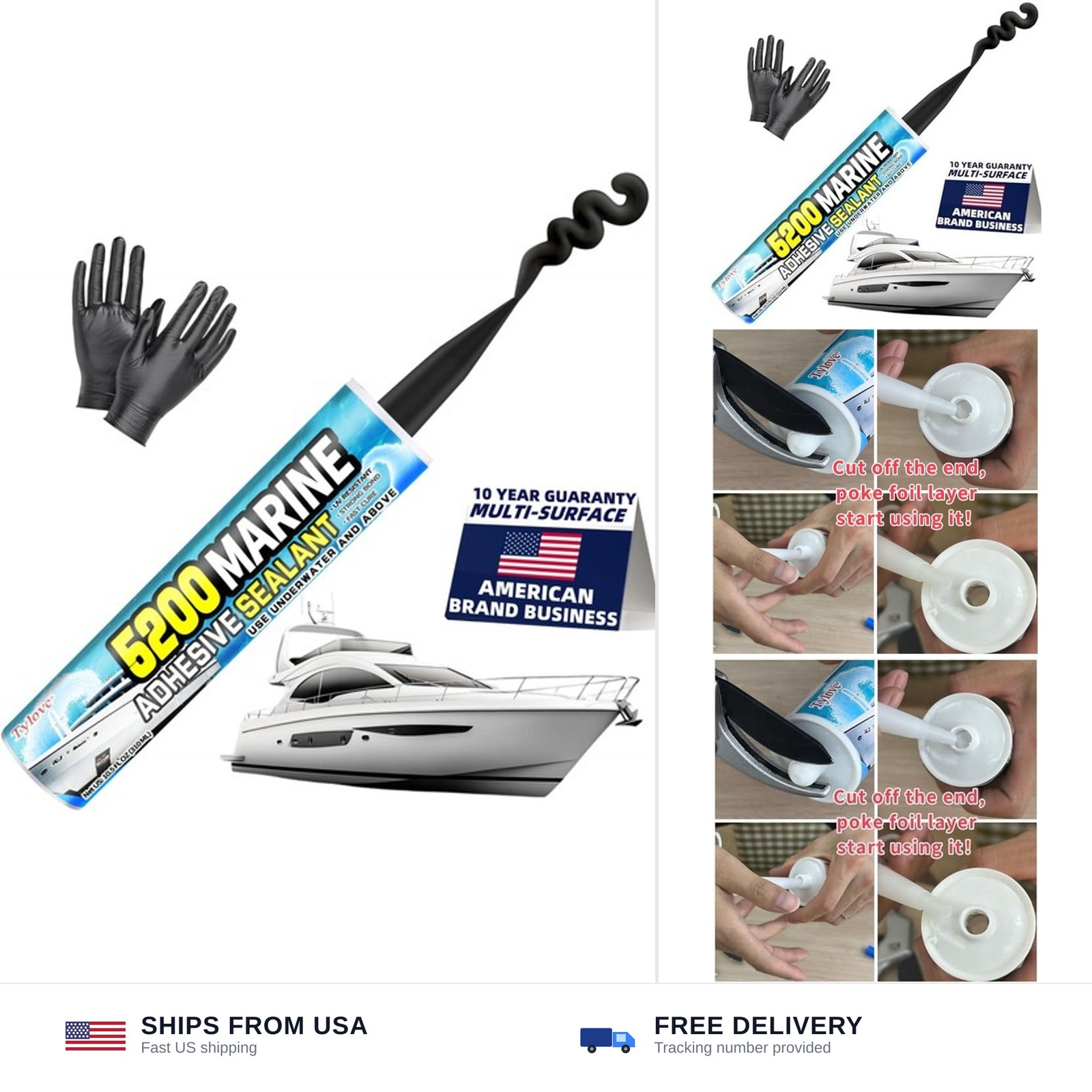 [Black] 5200 Marine Sealant for Boats & RVs-Fast-Cure (30 Mins), Waterproof, …