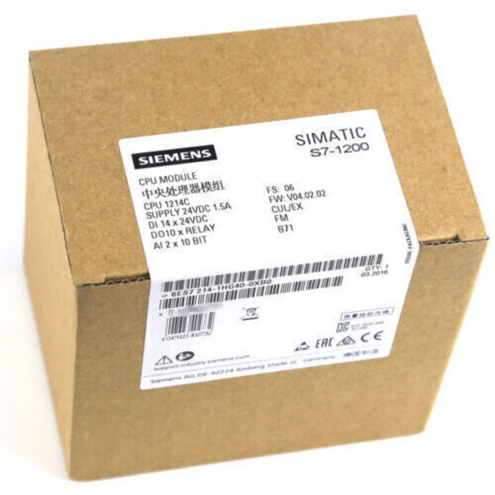 New Siemens SIMATIC S7-1200 CPU 1214C 6ES7214-1HG40-0XB0 6ES72141HG400XB0