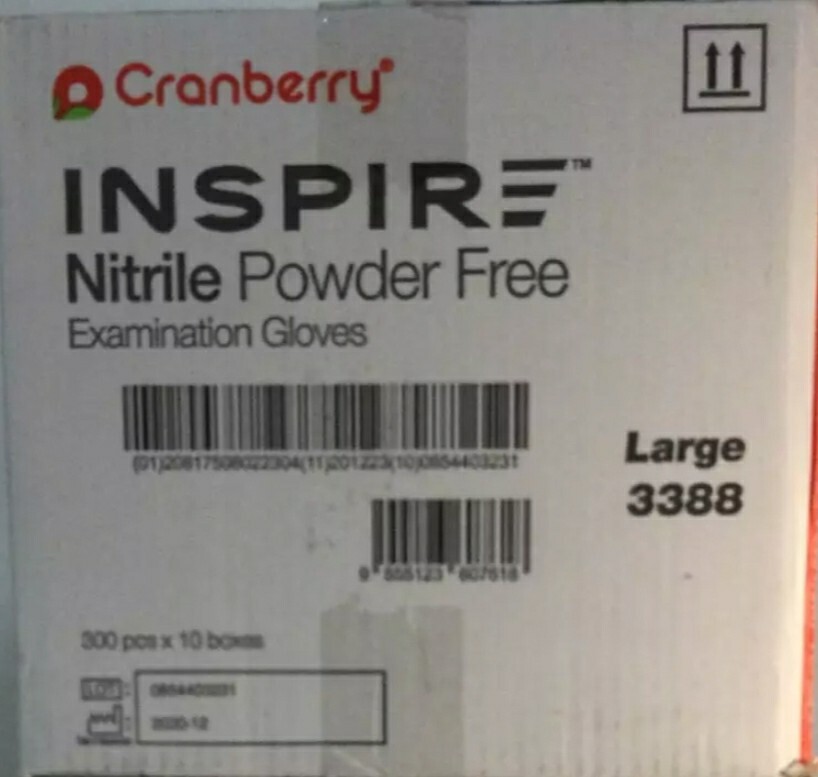 Inspire Nitrile Powder Free Exam Gloves By Cranberry 300 /bx Large / Blue.