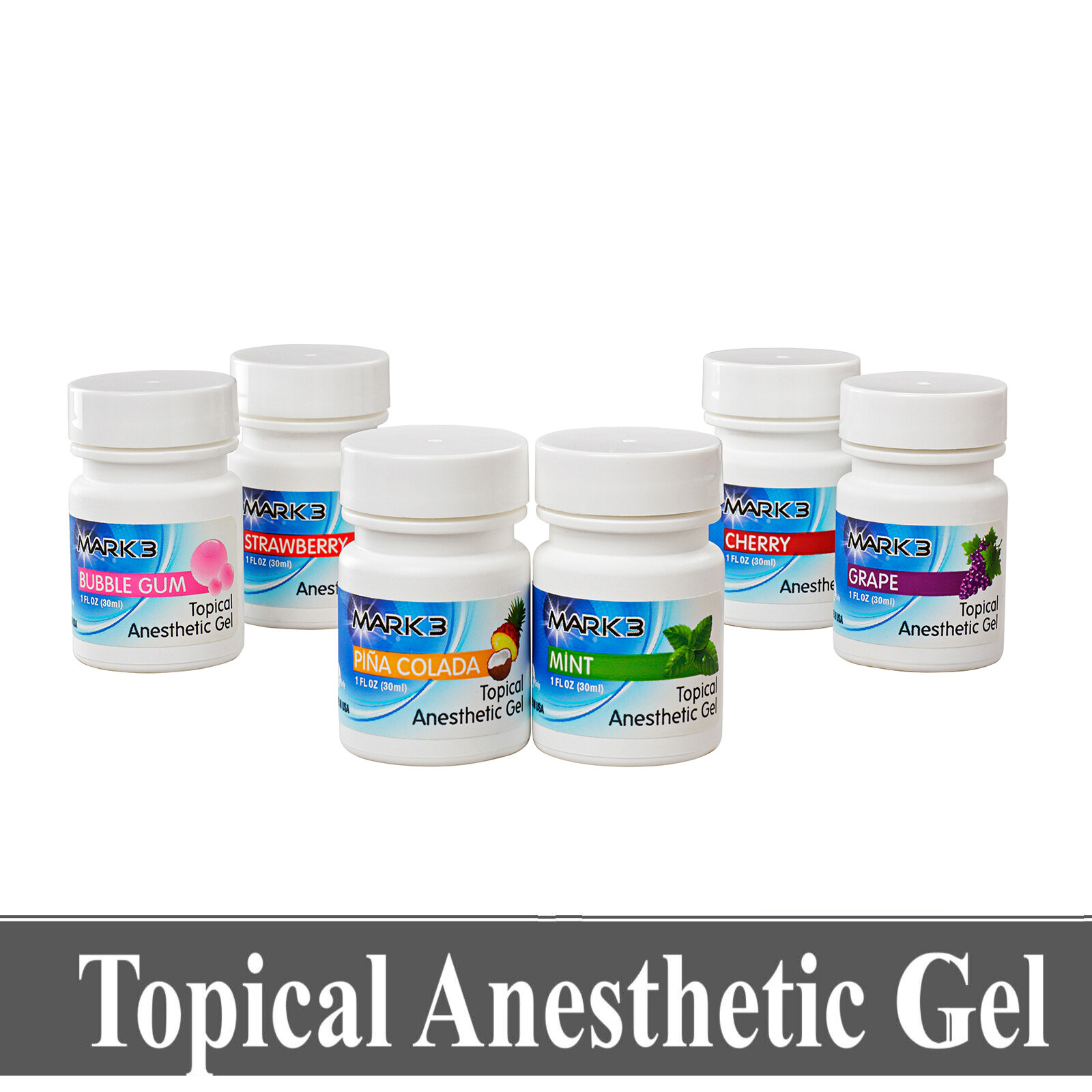 10 Dental Topical Bottles Mark3 Anesthetic Gel 20% Benzocaine 1OZ Jar -6 Flavors