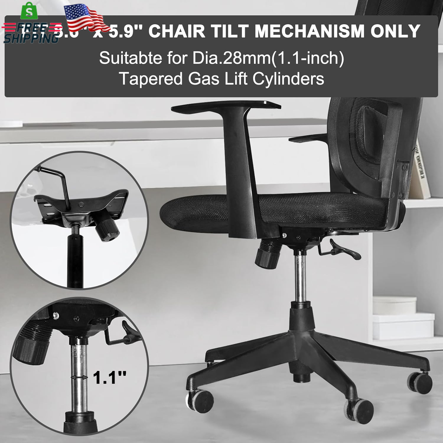 Heavy Duty 300 Lbs Office Chair Tilt Mechanism Replacement Parts, 5.9» X 8.6″ M