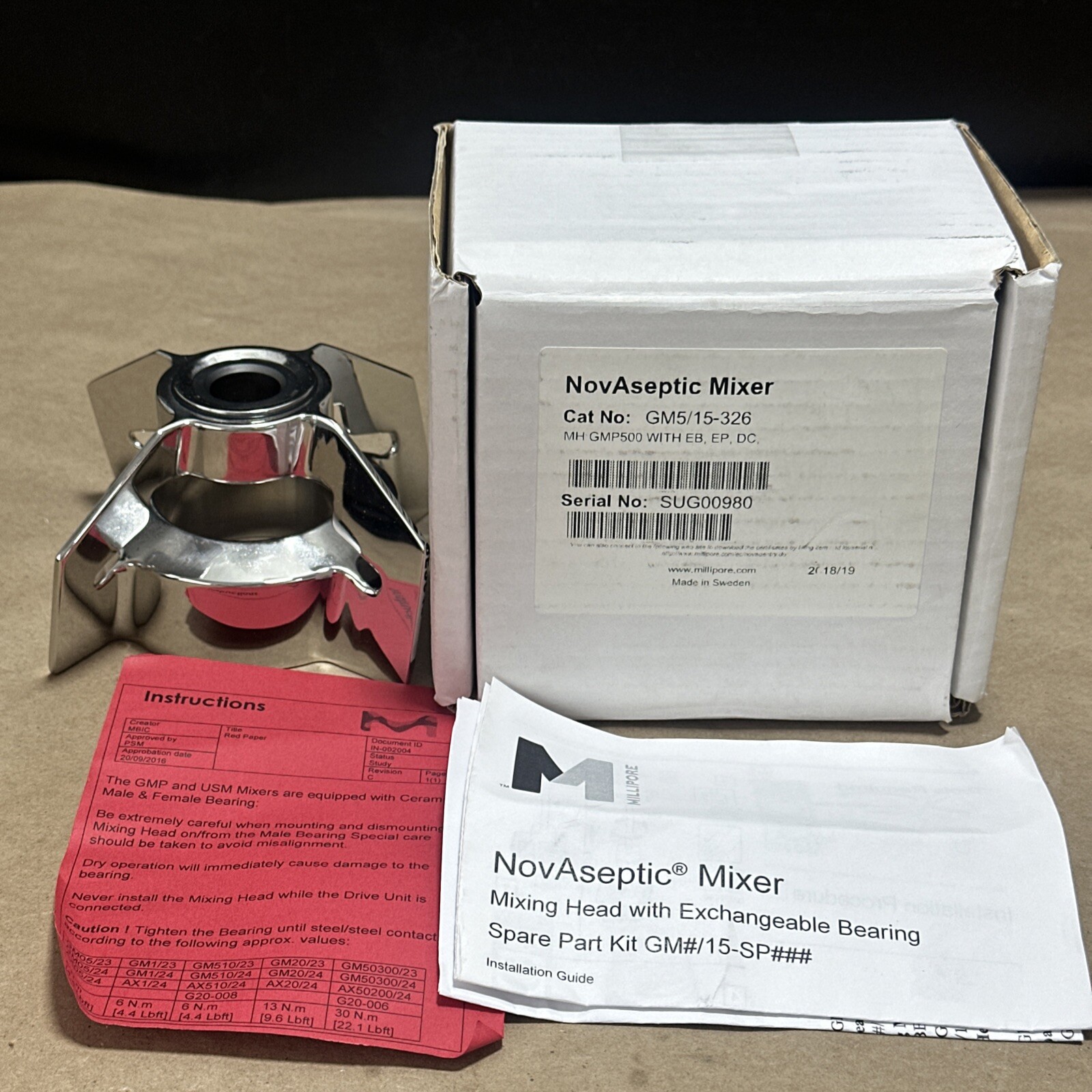 NEW IN BOX- Millipore NovAseptic GM5/15-326 Mixing Head GMP500 W/ EB, EP, DC