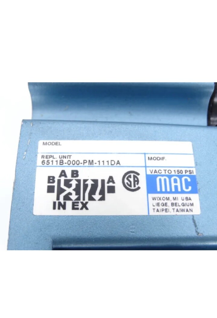 MAC Valves 6511B-000-PM-111DA / 6511B000PM111DA (new In Box)