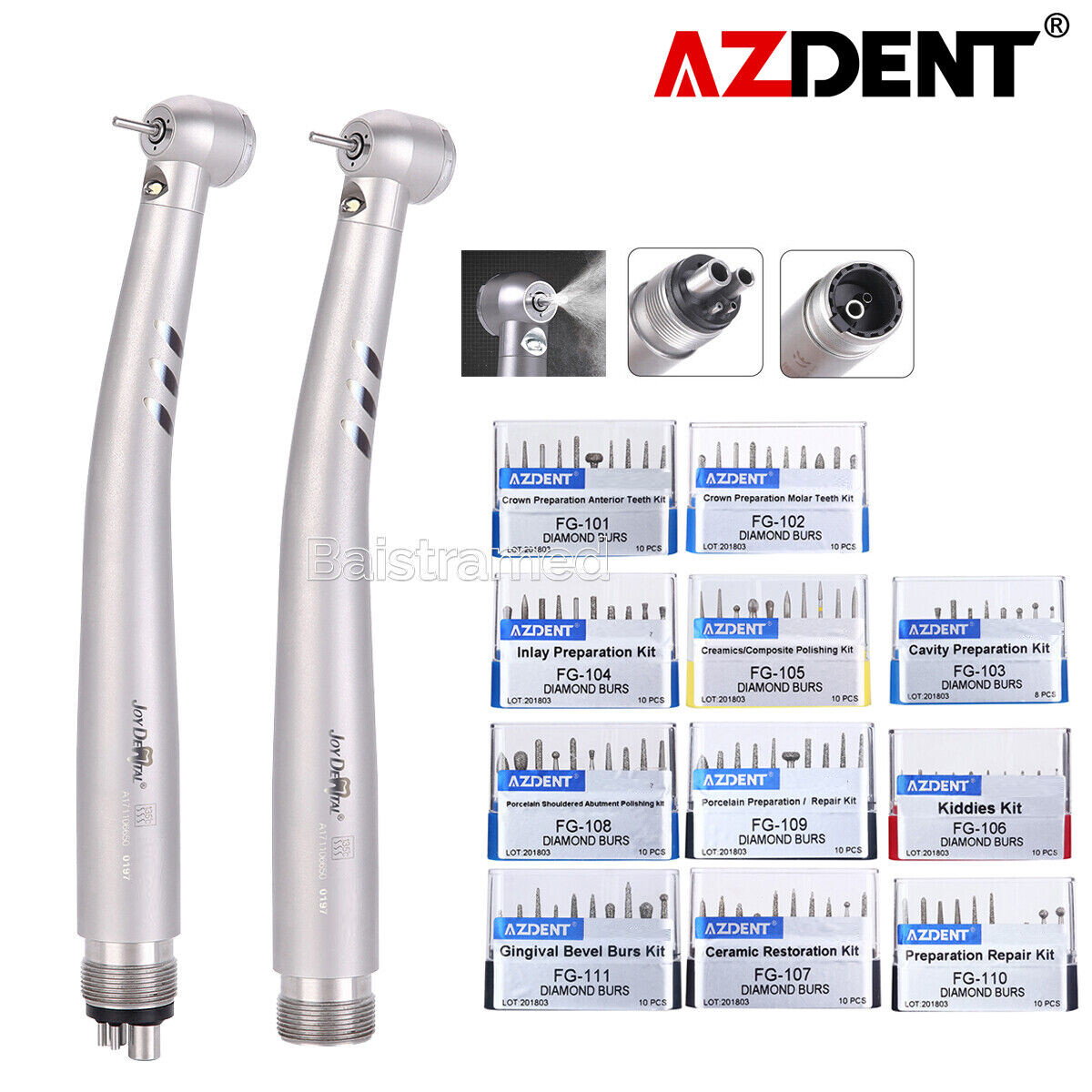 Dental Fiber Optic LED E-generator High Speed Handpiece 2/4 Holes/Diamond Bur FG