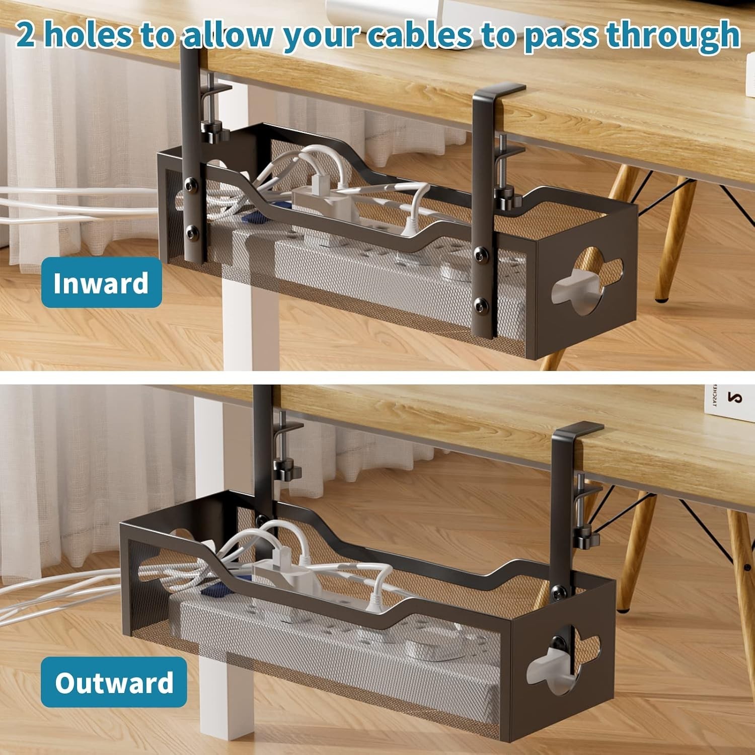 Under Desk Cable Management Tray No Drill 15.1’’, Metal Mesh Black