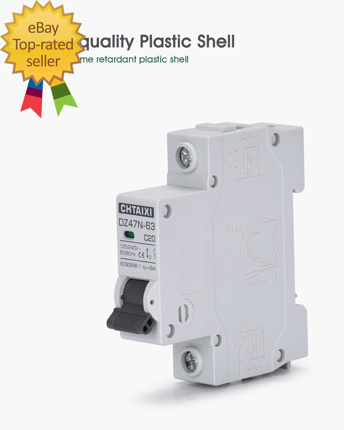 AC Miniature Circuit Breaker 10 Amp 120V/240V 1 Pole DIN Rail Mount Thermal Trip