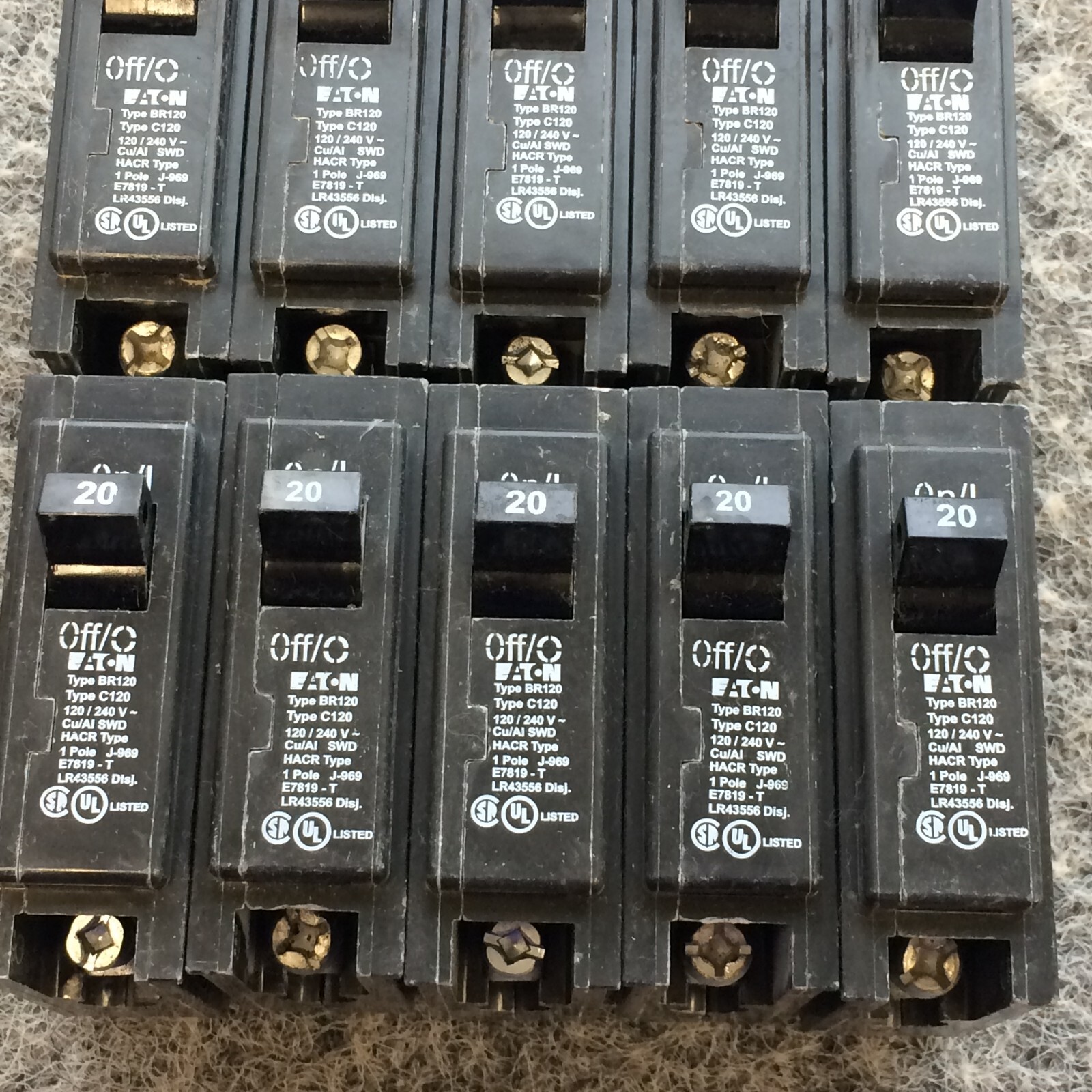 Lot of 10 Eaton Cutler-Hammer BR120 20 Amp 1-Pole Type BR Circuit Breaker 20A